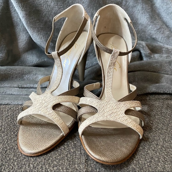 Kenneth Cole Strappy Leather Heels with Snakeskin Embossed Details - Picture 2 of 7